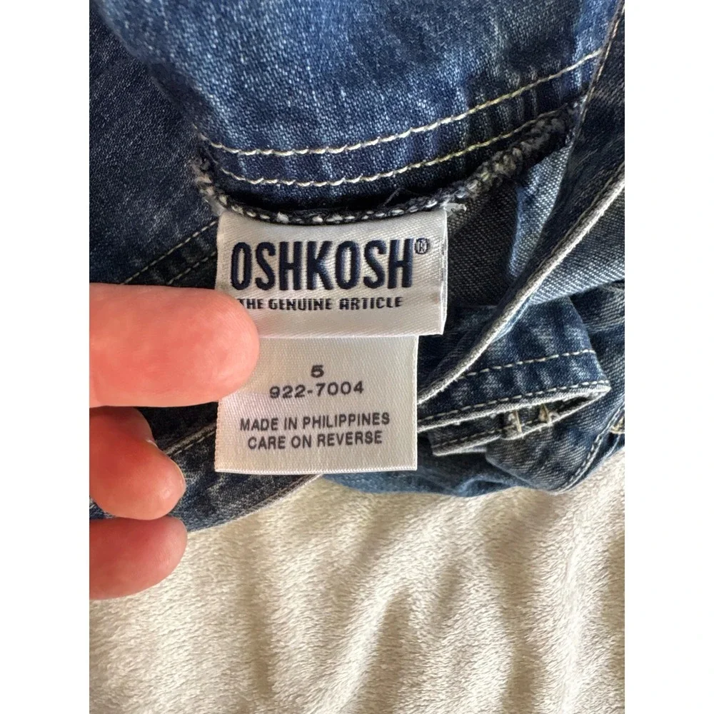 Vintage OshKosh Bgosh Girls Blue Denim Overall Jumper Dress Size 5 922-7004